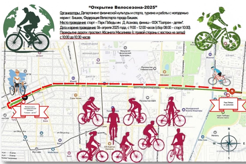 В Бишкеке пробегом откроют велосезон. Дата, время, маршрут