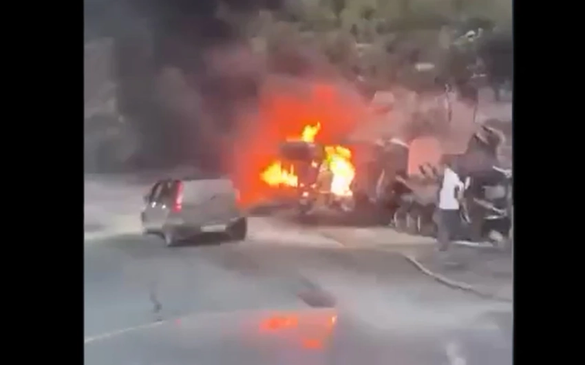 Дым от сгоревшей фуры закрыл трассу Бишкек-Ош