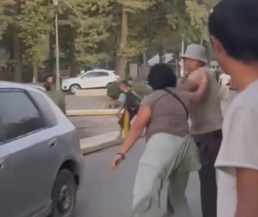 В Бишкеке женщина нарушила ПДД и полезла в драку с другим водителем