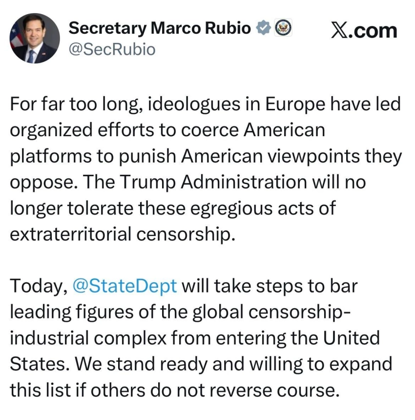 США намерены ввести визовые санкции против ряда европейцев — за цензуру